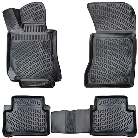 Rizline Passgenau 3D Fussmatten Auto Kompatibel mit Mercedes E Klasse W210 1995-2002 Auto Zubehör 1. Und 2. Reihe Gummimatten Autos TPE Allwetter Geruchlos rutschfest Vorne und Hinten Schwartz