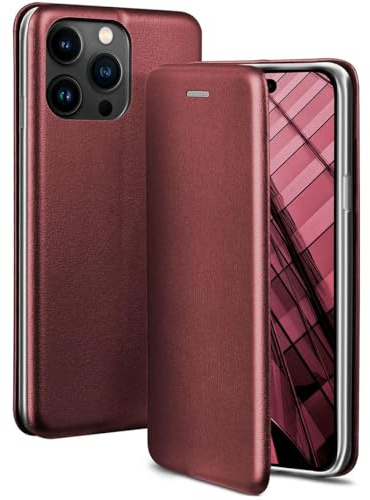 ONEFLOW Business Case für iPhone 14 Pro Max Handyhülle klappbar mit Standfunktion, Klapphülle Flipcase Cover Dünn, PU Leder Hülle mit Kartenfach, 360 Grad Schutzhülle, Weinrot