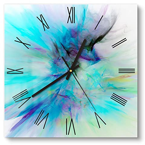 DEQORI Glasuhr | 30x30 cm | Motiv Supernova der Farben | ausgefallene leise Design Uhr aus Glas | Wanduhr für Wohnzimmer & Küche | moderne Hingucker Uhr für die Wand