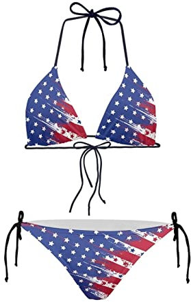 JEOCODY Bikini taille haute dos nu deux pièces pour femme, Motif drapeau américain vintage, Taille XL