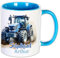 Unikatolo Tasse Schulkind mit Name personalisiert Geschenk Schulanfang Namenstasse Schulstart Kinder Schultüte Junge Einschulung Zuckertüte Erste Klasse Kleinigkeit Mitbringsel (Traktor blau)