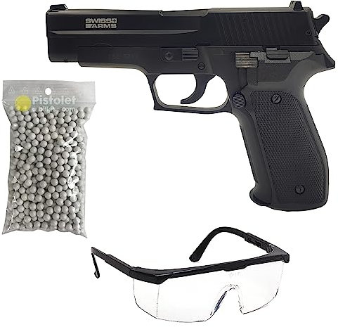 Saigo Defense Airsoft Pistol Pack SA Navy Federpistole/Farbe: Schwarz/Material: Hochfester Kunststoff und Metall/Leistung 0.5 Joule/Lieferung mit Zubehör