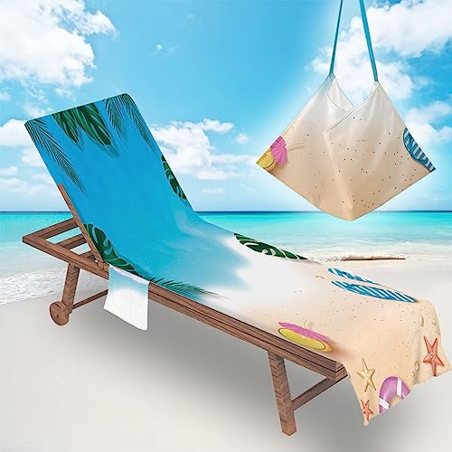 Surwin Sommer Schonbezug Für Gartenliege Strandliegenauflage Frottee Liegenauflage Stuhl Strandtuch Sun Lounger Bezug mit tasche Sporthandtuch für Schwimmen Strand (75x210cm,Monstera)