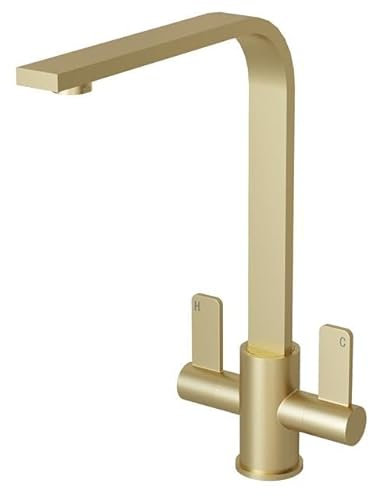 Liquida EB404BR Flat Style Modern Dual Lever Brushed Brass Kitchen Mixer Tap