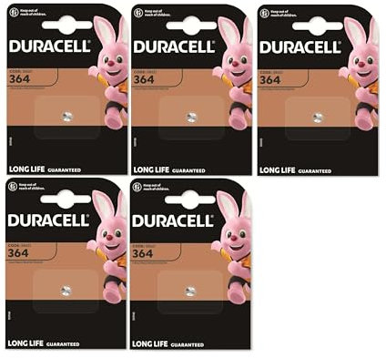 5X Duracell 364 (5 Blister Packs of 1 Battery) 5 Batteries (SR621/V364/SR60/SR621W)