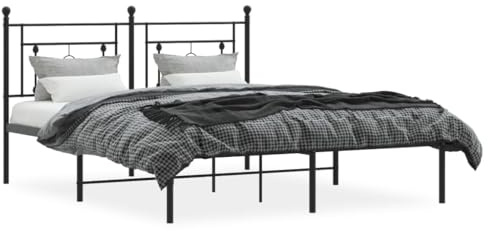 vidaXL Bettgestell, Bettrahmen mit Kopfteil, Bett Gästebett mit Stauraum, Metallbett Doppelbett Schlafzimmerbett, Schwarz 160x200cm Metall