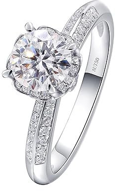 Whoiy Hochzeitsringe Ringe Weisgold, Echt Gold Verlobungsring 18 Karat Runder Schnitt Elegant Eheringe Trauringe 750 Damenringe 0.5ct Labor Diamanten Größe 60 (19.1)