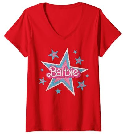 Femme Barbie - Logo étoiles vintage T-Shirt avec Col en V