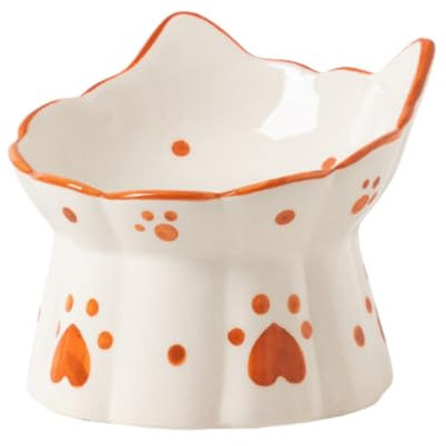 MEETOZ Ceramic Cat Feeder, Elevated Cat Feeding Bowls with Stand Tilted, Neck Protective Bowl for Pets 15° Tilted Raised Cat Feeder, Stress Free for Cats and Small Dogs