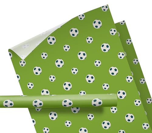 Geschenkpapier Kinder – Motiv Fußball, grün – für Geschenke zum Geburtstag oder zu Weihnachten – Geschenkpapier für Mädchen und Jungen – Rolle: 47 cm breit, 3 m lang - Geschenkverpackung