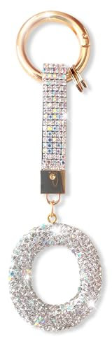 ZVRSUA Porte-clés Alphabet Diamant Argenté Femme, Mignon et Brillant,Clés de Voiture Accessoire de sac à dos, Cadeaux Personnalisés(O)
