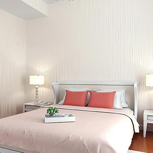 Beswitory Striped Wallpaper Modern 3D Embossed Wallpapers White Mix Plain Thick Textured Wallpaper for Bedroom Adults Teenager Living Room Lounge Hallway Hall