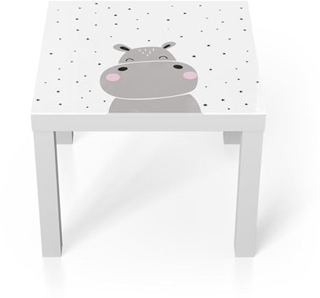 DEQORI Glastisch | weiß klein 55x55 cm | Motiv Hippo unter Sternen | ausgefallener Beistelltisch aus Glas | Hochglanz Couchtisch fürs Wohnzimmer | moderner Couch Tisch mit Design