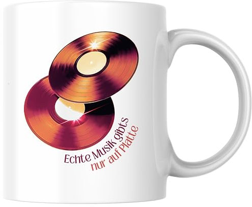 Echte Musik gibts nur auf Platte Vinyl Schallplatte Vintage Retro Oldschool Kaffee Tasse Geschenk (Weiß)