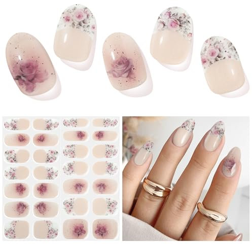 Semi Cured Gel Nail Strips - 28 Self-Adhesive Stickers for Salon-Quality Manicure - Works with Any Nail Lamps