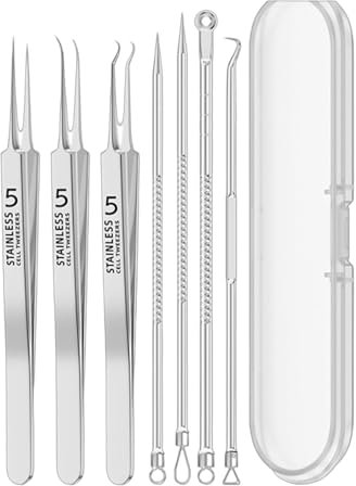Mitesserentferner Komedonenquetscher Set mit Box, blackhead Remover aus Edelstahl 7 Stk. Comedone Extractor Akne Mitesser Pickel Entferner Komedonenquetscher Set für Alle Hauttypen