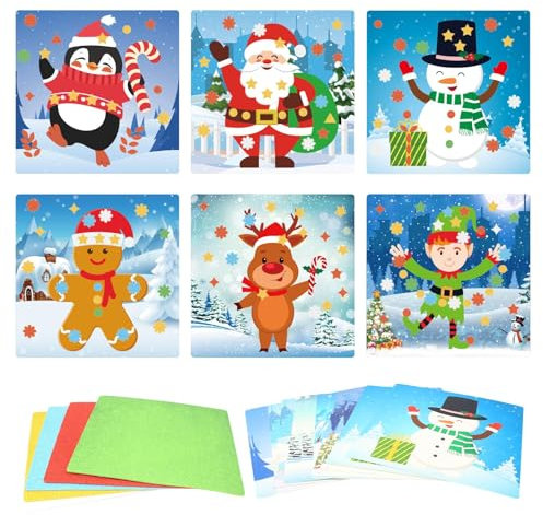 LAMEK 12 Weihnachten Bastelsets für Kinder Weihnachts Klebepunkt Basteln Set Kreative Kunsthandwerk Mosaik Klebebilder Kreativsets Geschenke für Jungen Mädchen Weihnachtsfeier Weihnachtskranz