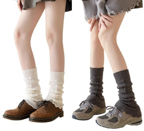AKAMAS 2 Paar Bunt Damen Sommer Dünne Beinstulpen,Solid Y2K Rüschen Beinwärmer,Weiche Lässige Gestrickte Beinlinge,Warme Leichte Lolita Zubehör,Cosplay Halloween Ruffle Lose Leg Warmers Stulpen D