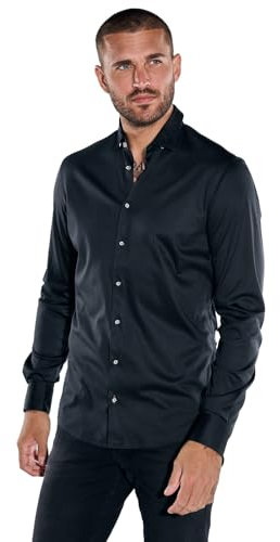 emilio adani Herren Herren Jersey-Hemd Langarm, Schwarz, 38257, Schwarz in Größe XL