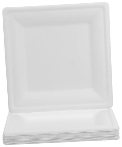 HOMOCONO Platos de Papel Cuadrados Blancos Desechables 25 Piezas