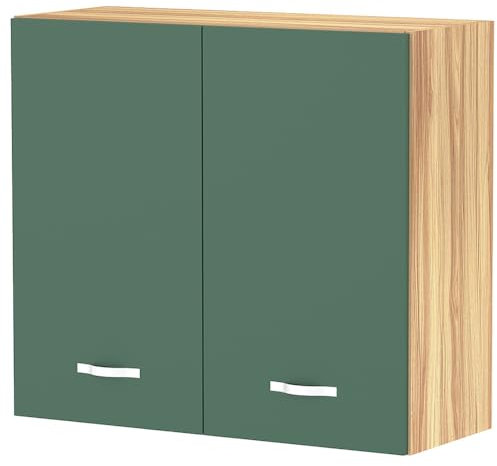 Shally Dogan Pensile da Cucina Componibile a Parete, Armadio Sospeso in Legno con Anta Ripiano e Scomparti, Armadietto da Muro Spazioso e Resistente, Colore Verde (Doppia Anta)