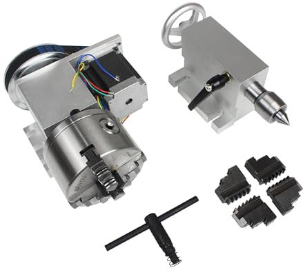 QQXUAN CNC-Fräsmaschine, Drehtisch, Rotationsachse, 4. Achse, A-Achse, K12-100 mm, 4-Backen-Spannfutter, Teilapparat mit 65 mm Reitstock, Untersetzungsverhältnis 6:1, passend für CNC-Graviermaschine