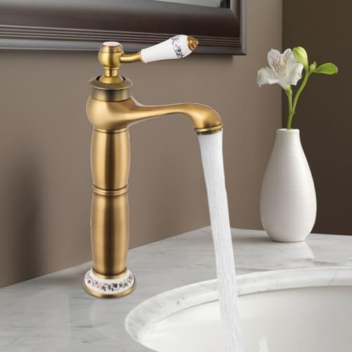 WSIKGHU Gold Wasserhahn Retro Badezimmer Wasserhahn 22,5 cm Auslaufhöhe Bad-, Küchen-, Spültischarmaturen, 3/8'' Warm- und Kaltwasserarmaturen