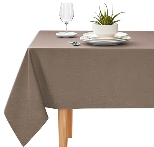 YEAHSEA Rectangle PVC Table Cloth 200x140cm,Waterproof Table Cover Protector Wipe Clean Table Cover for Kitchen Party Outdoor Indoor,Coffee