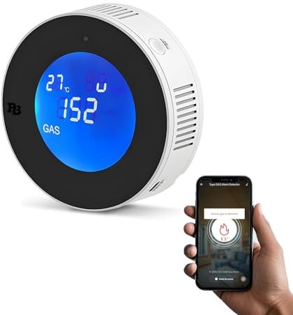 Détecteur de Gaz Connecté WiFi Intelligent, Détecteur de Fuite de Gaz Naturel/Méthane/GPL/Carbone, Écran LCD, Alarme 85dB, Compatible APP, Certifié en 50194