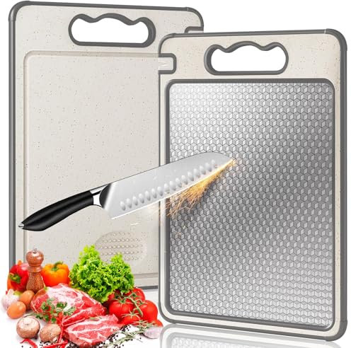 Tabla de Cortar Acero Inoxidable de Grado Alimenticio de Doble Cara, Sin BPA, Tabla de Cortar de Foble Cara para Cocina, para Carne, Pan, Verduras y Frutas