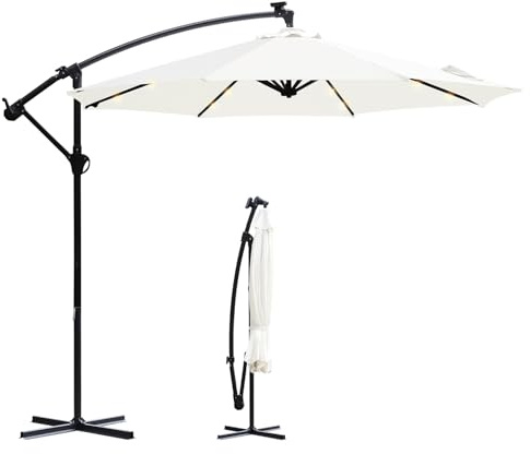 Sekey® LED Solar Ampelschirm 300cm LED Sonnenschirm-Solarbetrieben - UV50+ Sonnenschutz - Robust und Stabil für den Gartenn Creme