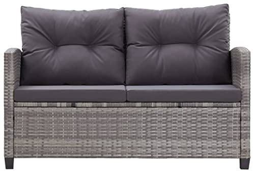 Wenjingqi 46154 Gartensofa, 2-Sitzer und Kissen, Polyrattan, Grau, 124 cm