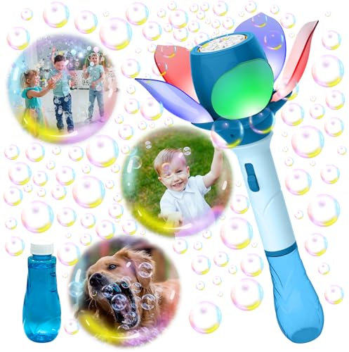 HONPHIER Machine à Bulles pour Enfants Lotus Jouet à Bulles Automatique avec 120ml Solution à Bulles & Lumières, Rechargeable pour Fête Anniversaire Mariage