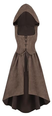 CR ROLECOS Damen Renaissance Korsett Kleid Gothic Piraten Kostüm Mittelalter Korsettumhang Vintage Kapuzenkleid Partykleid