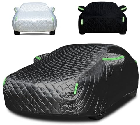 XMYAN Hagelschutz Auto Abdeckplane für Dodge Challenger, Outdoor Autoabdeckung mit linkem Reißverschluss Hagelabdeckung Schneefest Regenfest Staubdicht UV Und Reißfest Wasserdicht Sonnenschutz(Black)