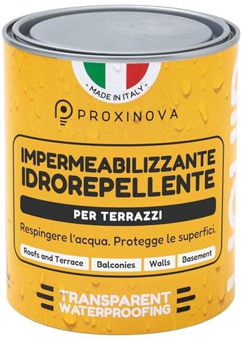 Proxinova Idrorepellente Trasparente – Impermeabilizzante Terrazzi Protettivo Contro Acqua e Sporco per Pietra, Cemento e Piastrelle – Sigillante per Pavimenti, Facciate, Terrazze e Tetti