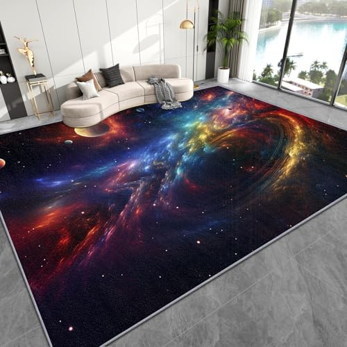 AevuCub Planeten Deko, Galaxie Nebel Teppich 100x150 Kurzflor, Teppich Wohnzimmer Universum, Weich rutschfest Waschbare Teppiche, Bettvorleger Schlafzimmer Kinderzimmer