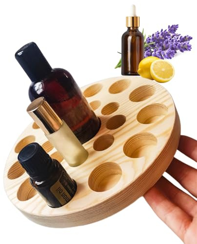 VolksRose Drehbarer Kiefernholz Ätherische Öle Aufbewahrung - Öl Organizer mit 22 Fächern für 5ML/15ML/100ML, Nagellack Aufbewahrungsbox Ständer, Holz Displayständer für Aromatherapie Haushalt