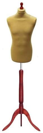 Display Guru Dressmaking Mannequin, Male, 74cm Height, Chest 101cm, Redwood Tripod Stand With Cover (Gold)