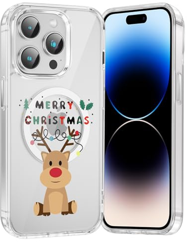 Phoona Weihnachten Handyhülle für iPhone 13 Pro Magnetisch Hülle 6.1,Kompatibel mit MagSafe Aesthetic Muster Silikon Transparent Kratzfeste Stoßfest Christmas Cover Mädchen,Hirsch