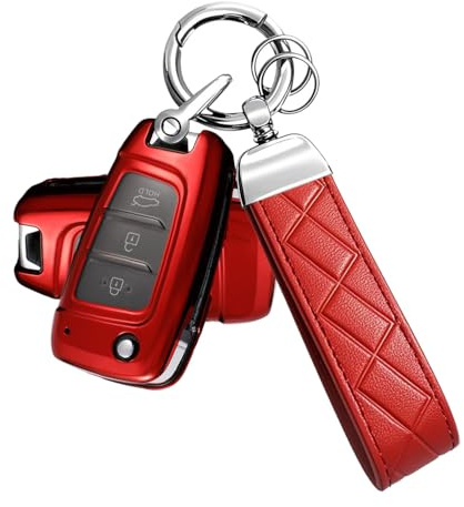 ATFIGII Schlüsselhülle kompatibel mit Hyundai i30 I30N Kona Tucson NX4 Hülle TPU Autoschlüssel Gehäuse Schlüsselanhänger 3 Tasten C Rot