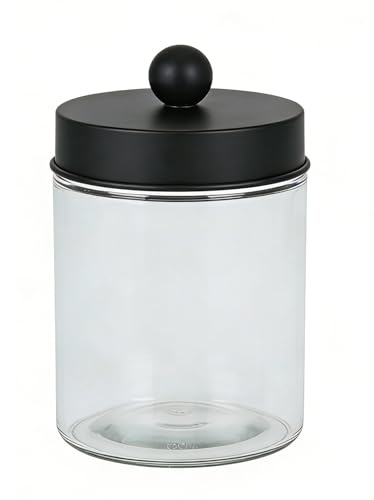 QUUPY Pot en verre transparent de 280 ml avec couvercle noir pour cotons-tiges, organisateur de salle de bain, pot de rangement pour sels de bain, cotons-tiges, éponges de maquillage