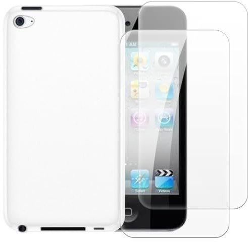 Shantime Hülle und Displayschutz für iPod Touch 4 - Weiß | 3.5 Stoßfeste Hülle mit 2er-Pack gehärtetem Glas Kombiset für umfassenden Körperschutz
