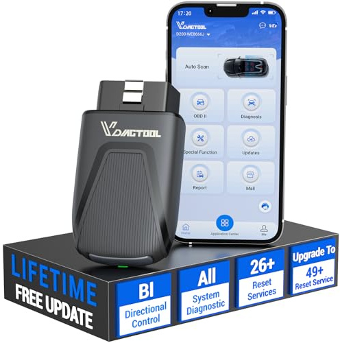 VDIAGTOOL D200 OBD2 Scanner Bluetooth, Lifetime Free Update Car Diagnostic Tool with 26+ Resets, Bidirectional All System Diagnostic Scanner for iOS & Android, FCA & CAN FD Wireless Fault Code Reader