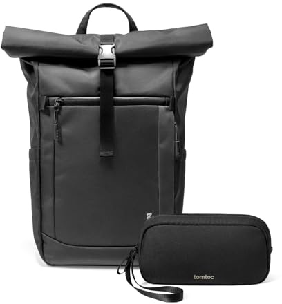 tomtoc Rolltop Laptop Backpack with an Electronic Organizer Travel Case, T12S1
