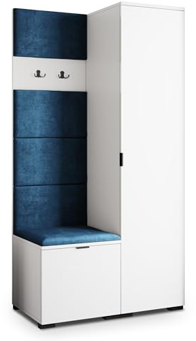Masseno Flugarderoben Set Lori, Kleiderschrank-Set mit Sitzbank, Garderobenschrank Flur mit 3 Regalböden, Weiß
