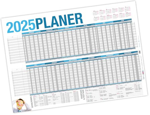 itenga XXL Premium Wandplaner 2025 DIN A0 Urlaubsplaner Projektplaner extra groß 250g/m² Personalplaner gerollt stabile Ausführung