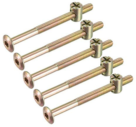 sourcing map M6x75mm Furniture Bolt Nut Set Hex Socket Screw 52mm Thread Length with Barrel Nuts for Beds Headboards Chairs 5 Sets