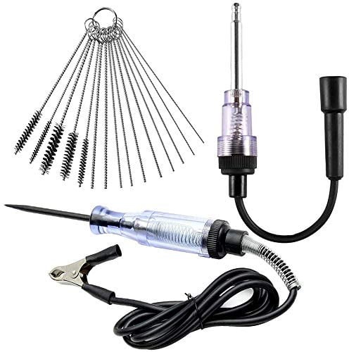CKANDAY 6-12V In-Line Spark Plug Engine Ignition Tester for Automotive Car,with Carb Carburetor Cleaner Kit & Electrical Indicator Light Voltage Continuity Current Tester Long Probe with Clip