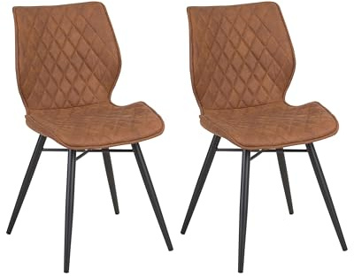 Beliani Retro Set of 2 Fabric Dining Chairs Metal Legs Quilted Armless Brown Lisle